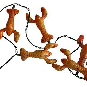 Vintage Blow Mold Lobster Strand String Lights Nautical Beach Tiki Bar Plastic